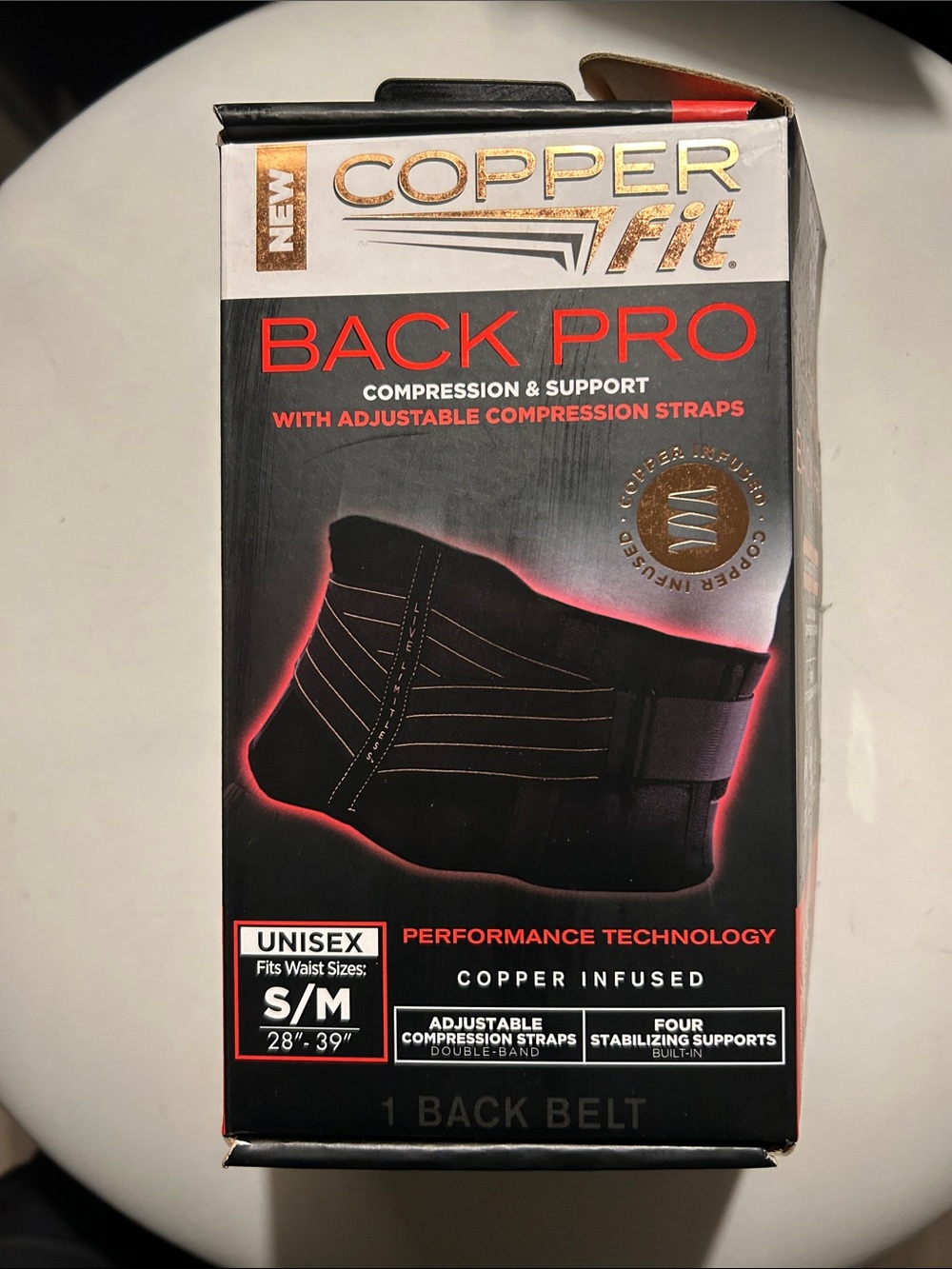 Copper Fit Back Pro Compression Support Belt - Black (S/M)
